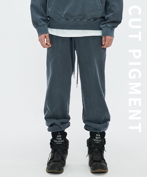 860g pigment CUT sweat pants-dusty blue gray-